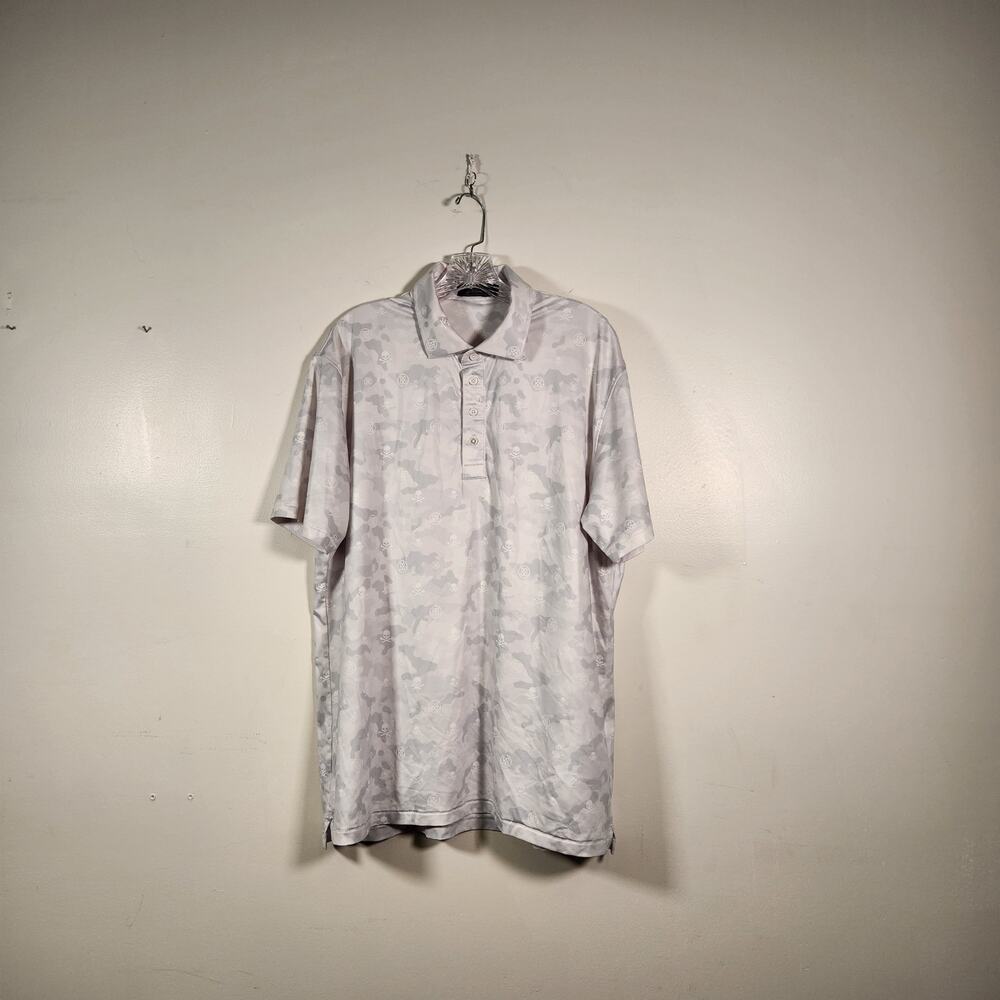 G/FORE Golf SS Polo Mens L Snow/White Mapped Icon Camo Skull AOP CROOKED STICK